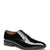 A single black patent leather oxford dress shoe with black laces, shown from a side profile on a solid white background.