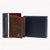 Tommy Hilfiger leather wallet set featuring a brown leather wallet in front of its navy blue presentation box and a navy blue gift box on a white background.