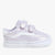 A light lavender glitter sneaker with white accents, featuring two hook-and-loop straps and a white rubber sole, shown against a plain white background.