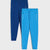 Two pairs of jogger sweatpants shown on a light gray background, one in dark blue and one in bright blue, both with drawstrings and zippered side pockets.
