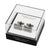 A pair of silver-toned cufflinks displayed inside a clear acrylic presentation box with a black base. The box is branded 'PERRY ELLIS PORTFOLIO' and set against a plain white background.