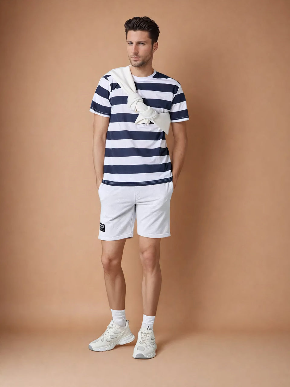 Sinsay Men's White & Navy Striped Short Sleeve T-Shirt | Sinsay In Lebanon