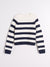 Navy and white striped sweater on a light gray background