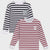 Two long-sleeve striped shirts shown on a light gray background. The back shirt is black and white striped with 'New York' text on the chest.