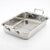 A stainless steel roasting pan with a matching wire rack insert, featuring two side handles and a polished reflective finish, shown on a white background.