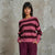 Sinsay Women's Burgundy and Dark Pink Horizontal Striped Knit Cozy Sweater