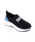 Black slip-on sneaker with white sole on a white background