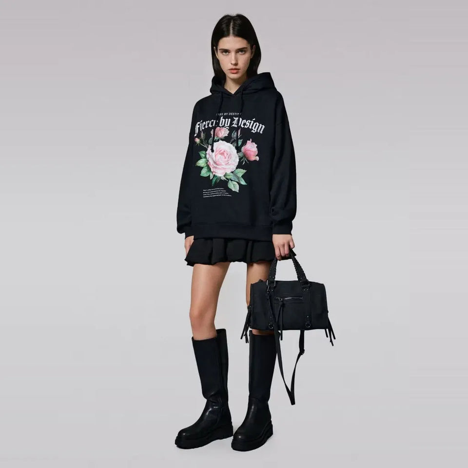 Sinsay Women's Black Flower PrintedSports Hoodie