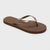 A single brown flip-flop sandal with metallic bronze straps, shown from a three-quarters perspective on a light gray background.