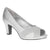 Silver high-heeled shoe on a white background