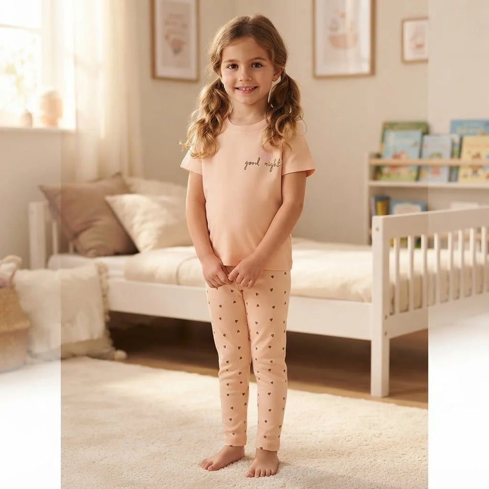 Sinsay Girl's Light Beige Polka Dots Short-Sleeves Pajama Set