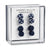 Six navy blue and white knotted cord jewelry pieces displayed inside a clear acrylic Perry Ellis Portfolio box on a white backing card.