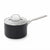 A black saucepan with a clear glass lid and a silver metal handle, shown on a plain white background.