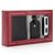 Perry Ellis Portfolio gift set in a red box, containing a black leather passport case, a black luggage tag, and a silver-and-black portable luggage scale visible through a clear window.