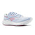 A Reebok running shoe in light blue and pink, featuring a breathable mesh upper, blue laces, a thick white cushioned midsole, and a pink Reebok logo on the side.