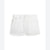 White denim shorts with a faded wash, featuring classic five-pocket styling, a button closure, and belt loops, shown flat on a white background.