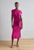 Connected Apparel Women’s Fuschia Faux Wrap Ruched Dress | Connected Apparel in Lebanon