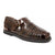 Brown sandal with woven design on a white background