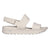 A single light beige platform sandal with two straps and a hook-and-loop heel strap, shown in profile against a white background.