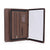 A brown faux-leather organizer case shown open, featuring internal card slots, a small ID window, and a lined notepad on the right page, set against a plain white background.