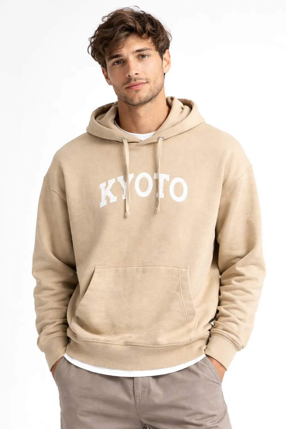 Celio Men's Beige Printed Pullover Hoodies | Celio In Lebanon