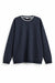 Navy blue sweatshirt with white trim on a white background