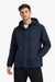 Man wearing a navy blue jacket on a white background