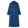 SD Women's Blue Double-Breasted Long Trench Coat | SD in Lebanon