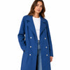 SD Women's Blue Double-Breasted Long Trench Coat | SD in Lebanon
