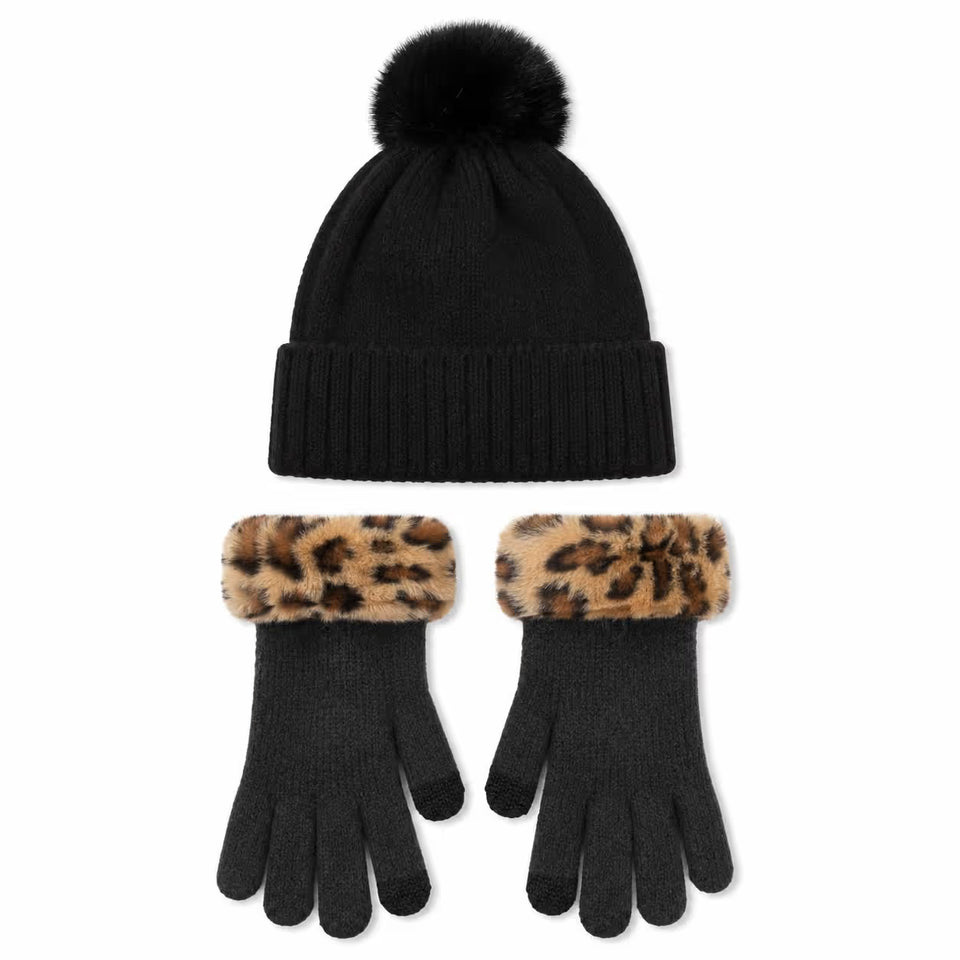 I.N.C. International Concepts Women's Black Animal PrintGloves & Hat Set| Isotonerin Lebanon