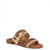 A single woven slide sandal with two adjustable brown straps and a low brown heel, photographed on a plain white background.