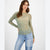 Just Polly Women's Sage Green Side-Ruched Long-Sleeve Mesh Blouse
