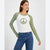 Just Polly Women's Off White/Khaki Green Long-Sleeve Graphic Knit Blouse