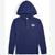 A navy blue long-sleeve hooded henley shirt with a small embroidered bird logo on the left chest, displayed on a clean white background.