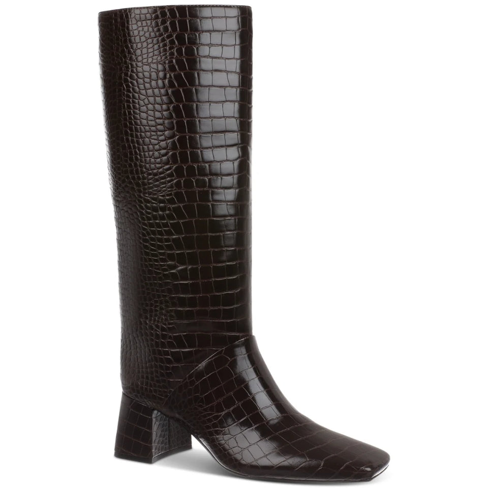 On 34th Women's Dark BrownMahogany Croc Millerr Square-Toe Knee High Boots