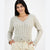 Planet Heart Women's Beige Casual Cable-Knit V-Neck Sweater