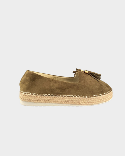 Cache Women's Khaki Split Leather Tassel Loafers C595495 SE442 shoes26 shr