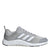 Gray Adidas running shoe with white stripes on a white background