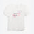 A white short-sleeve crop top by Uncle Tombs featuring a graphic print on the front with the text 'DOING GOOD FEELING GOOD' in black and pink, alongside a purple flower outline and a pink smiley face.