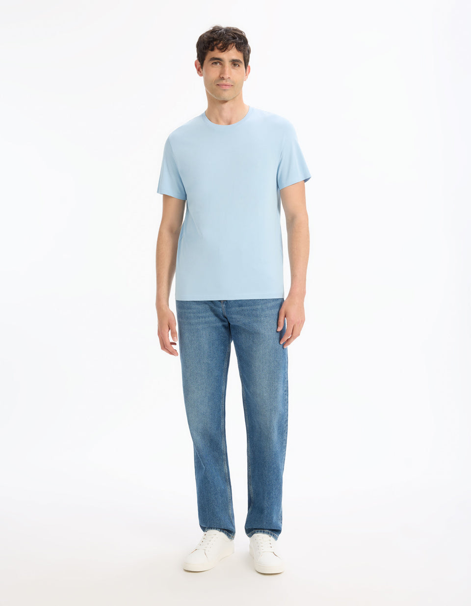 Celio Men's Light Blue Regular Round Neck 100% Cotton T-Shirt | Celio In Lebanon