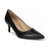 A classic black leather pointed-toe pump with a slim kitten heel, shown from a three-quarters angle on a white background.