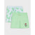 Two pairs of kids' shorts displayed together on a light gray background. The front pair is mint green with a drawstring waist and a small watermelon graphic with 'TAKE IT EASY' text.