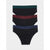 Three pairs of low-rise briefs from PULL&BEAR stacked vertically. The top pair has a dark green waistband, the middle pair has a burgundy waistband, and the bottom pair has a navy blue waistband.
