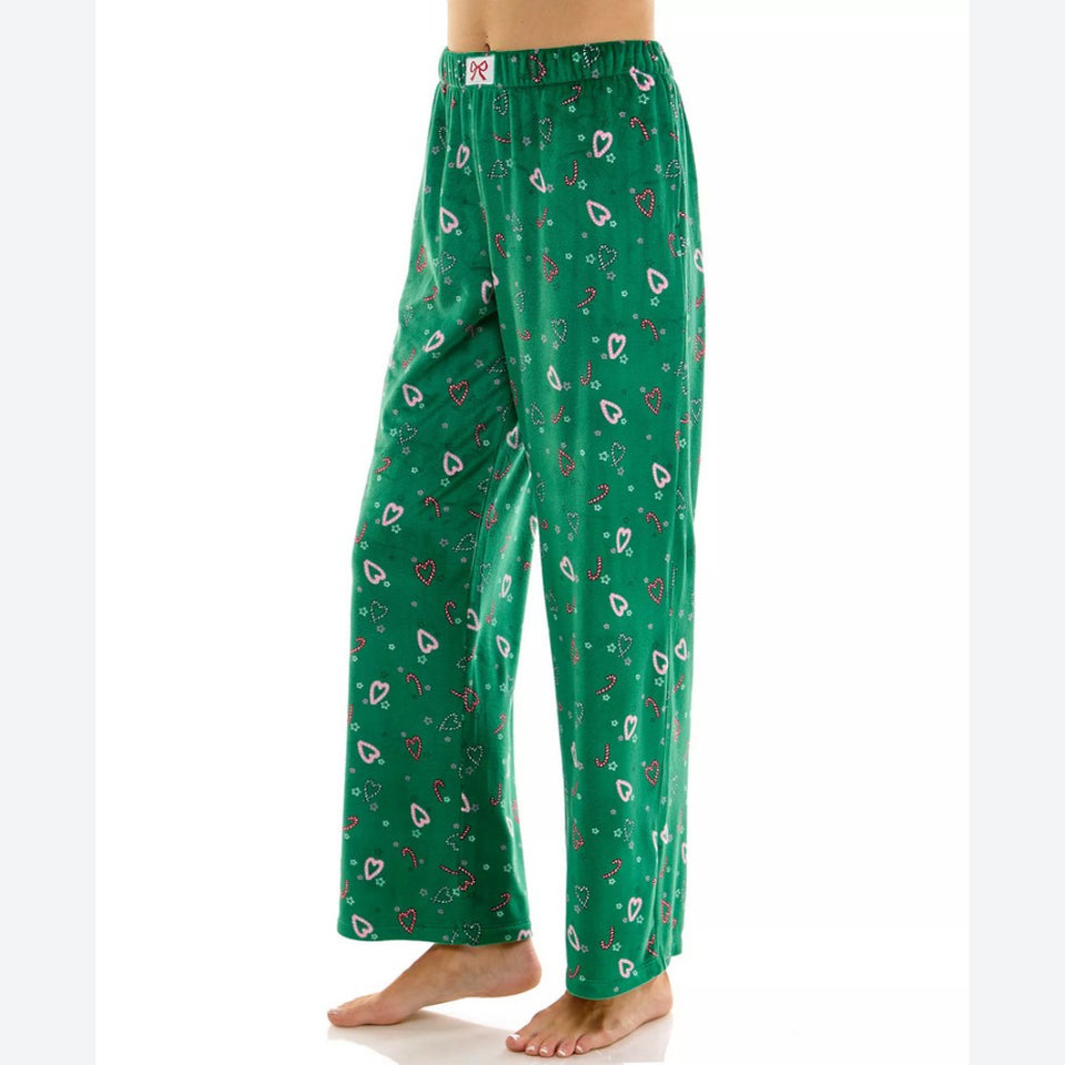 Roudelain Women's Green Open Leg Heart And Candy Cane Pattern Pajama Bottom