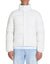 White puffer jacket worn by a person on a white background