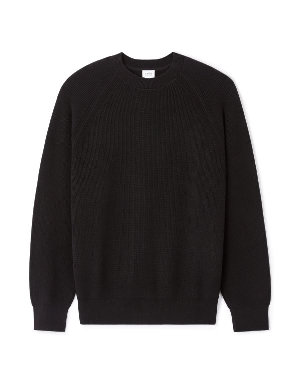 Celio Men's Black Crew Neck Timeless Sweaters | Celio In Lebanon