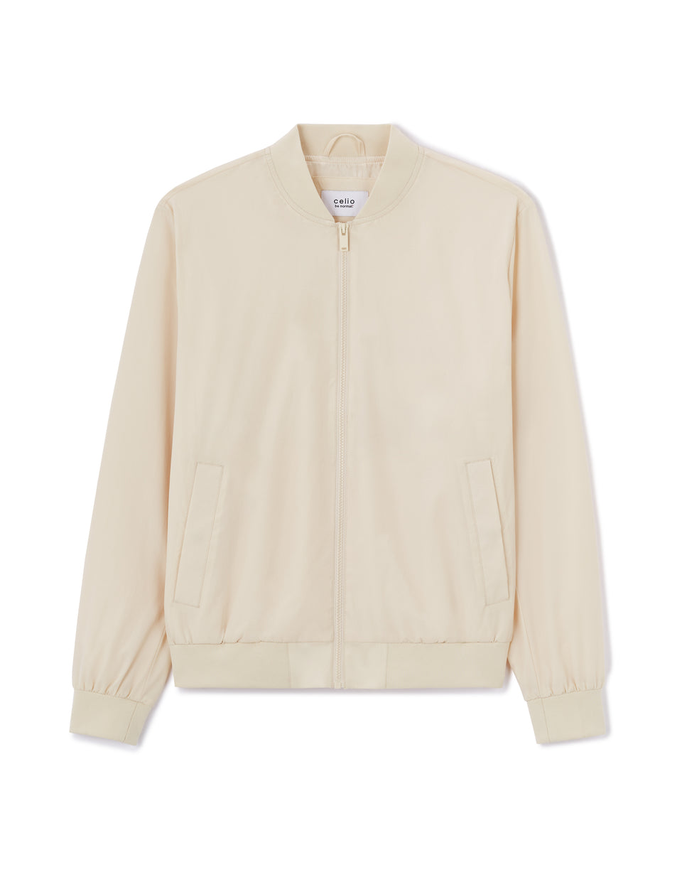 Beige bomber jacket on a white background