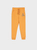 Orange sweatpants with text on a white background