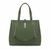 An olive green pebbled leather tote bag with silver chain straps and a silver metal clasp, shown against a plain white background.
