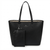 A black faux-leather tote bag with dual shoulder straps and a matching zippered pouch attached by a silver clasp, shown on a plain white background. The brand name 'LONDON FUND' is printed in small silver letters on the front.